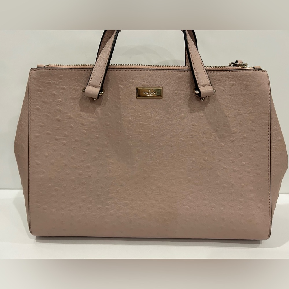Kate Spade genuine Ostrich embossed leather light alabaster pink Loden handbag